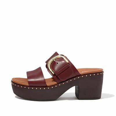 Fitflop Women's PILAR Leather Slide Platforms Sandals - Burgundyred, KZ6718903